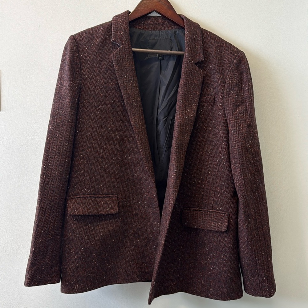 Banana Republic Tweed Wool Blazer | Burgundy Brown Classic Suit Jacket | Size 12